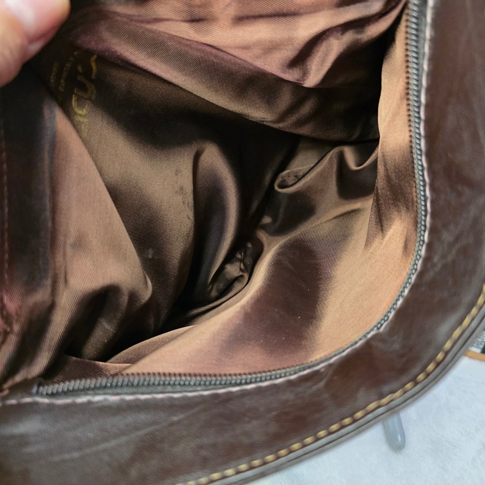 Macy's Vintage Dark Brown Genuine Leather Shoulder Bag Made in Uruguay Zip Top - Picture 13 of 14